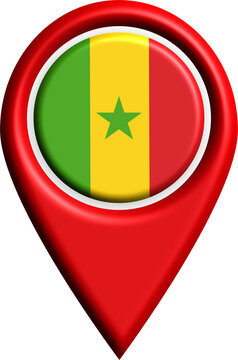 Senegal flag map pin icon ideal for web use, branding, graphics, travel materials, presentations. Suitable for business and tourism projects.