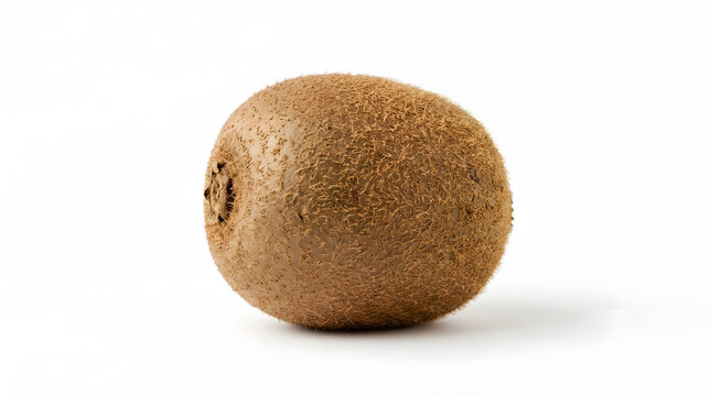high resolution studio photograph of a whole kiwi fruit with brown fuzzy skin, isolated on plain white background