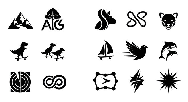 Collection of Black Vector Icons - Animals, Nature, Sports, Technology, Symbols