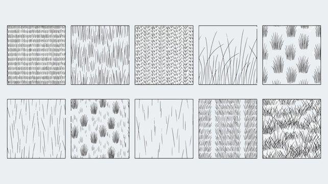 CAD Landscape Hatch Patterns and Field Grass Texture Line Art Set with Architecture Site Plan Vegetation Drawing Symbols
