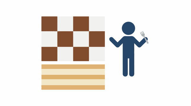 Person standing with fork next to checkered and striped patterns
