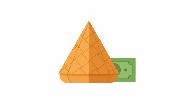 Colorful paper samosa illustration with dollar bill detail.