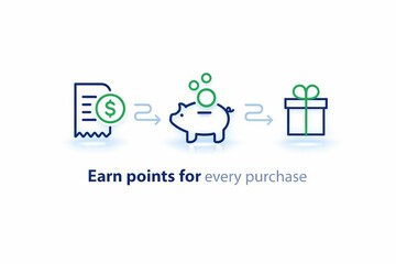Fototapeta premium Points earning illustration showing purchase to gift conversion with piggy bank