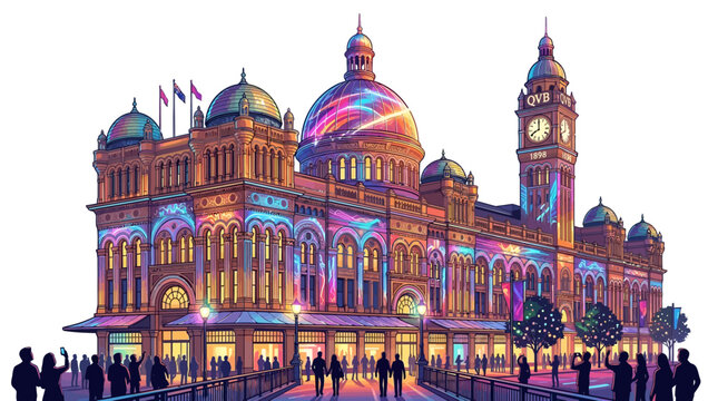 Queen Victoria Building QVB Sydney Australia colorful illustration