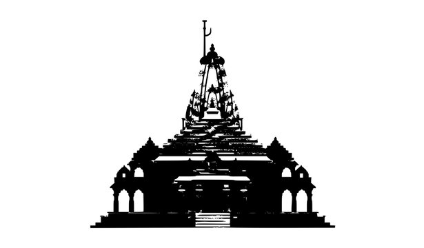 Somnath Lord Shiva Temple Geometric Vector Icon Indian Heritage Landmark