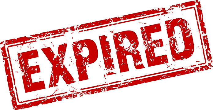 a bright red grunge "EXPIRED" rubber stamp imprint enclosed within a rectangular border and tilted diagonally against a plain white background.
