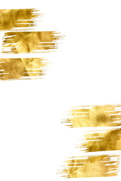 Watercolor gold. Golden foil frame pieces flake. Old gold texture with gold paper particles and gold flakes that shimmer.  The gold foil borders the isolated PNG illustration background for holiday.