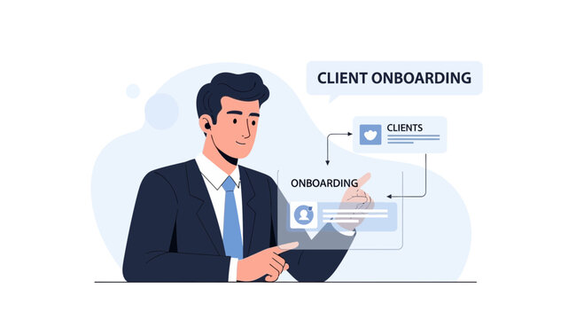 Business Man Using Digital Interface for Client Onboarding Process
