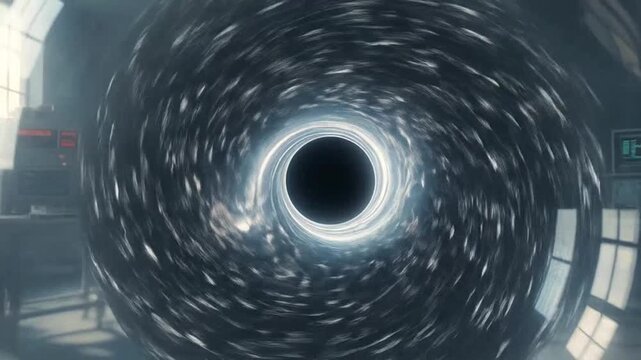 A swirling black hole in space.