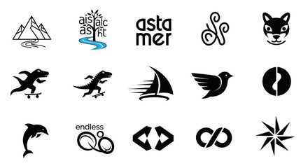 Fototapeta premium Collection of Diverse Black and White Vector Icons and Logos