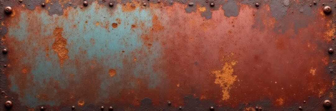 Weathered metal sheet, deep rust patina, pitted surface, rusted, retro, iron