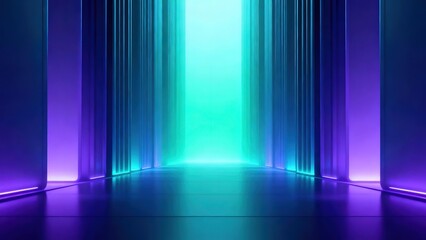 Fototapeta premium Blue Violet Cyan Gradient Tech Slides Cover Volumetric Light Central Light Channel Minimalist Abstract Layered Depth Tech Order for Presentation PPT Background Template