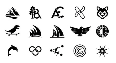 Fototapeta premium Collection of Diverse Icon Set, Symbols and Logos on White Background