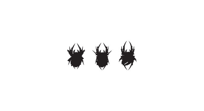 Three black beetle silhouettes isolated on plain background.
