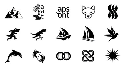 Fototapeta premium Collection of Diverse Vector Icons: Nature, Animals, Business, and Symbols