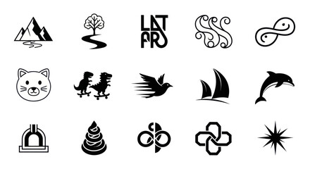 Obraz premium Collection of Diverse Vector Icons: Nature, Animals, Symbols, and Abstract Designs