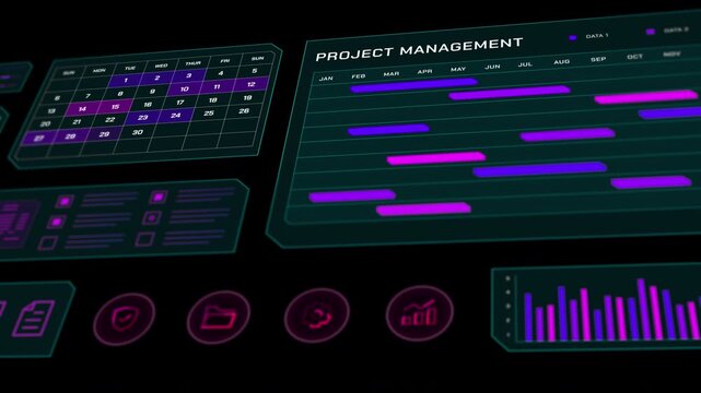 Animated timeline interface for strategic project management and deadline tracking.