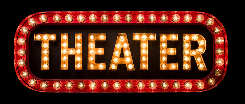 Theater marquee sign vintage light bulb frame retro cinema banner glowing letter sign illuminated show display red border signage theater marquee