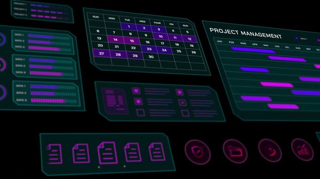 Agile methodology dashboard visualizing task blocks and project development stages.