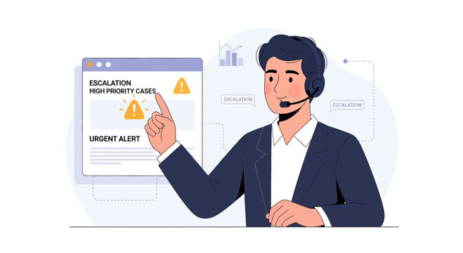 Call center agent with headset alerts on high priority cases urgency