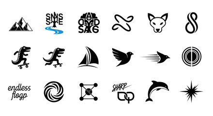 Obraz premium Collection of Modern Vector Icons: Animals, Symbols, Shapes, Nature, and More
