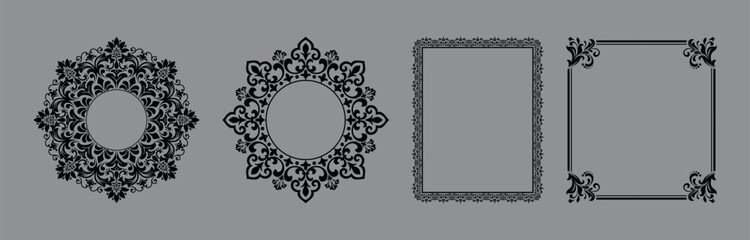 Set of decorative frames Elegant vector element for design in Eastern style, place for text. Floral black and gray frames. Lace illustration for invitations and greeting cards © ELENA