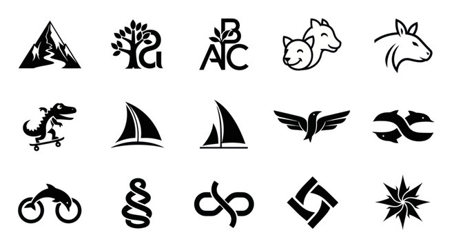 Collection of Various Black and White Vector Icons and Logos - Design Elements