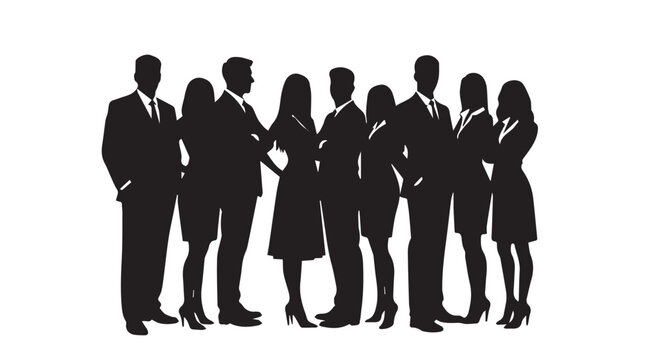 Business people silhouettes, group of standing business men and women
