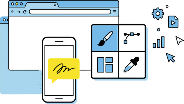 Modern UI UX design development software process and digital graphic creation toolkit for web mobile app responsive template vector illustration