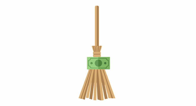 Illustrated broom with dollar sign handle design element.