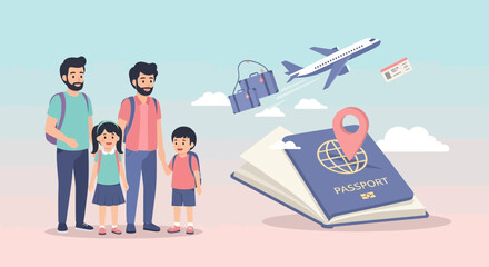 Obraz premium Family Preparing for Travel Adventure with Passport and Luggage