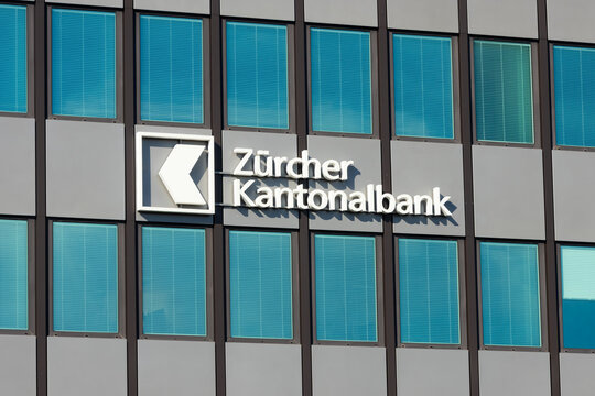 Zurcher Kantonalbank building facade and logo in Zurich