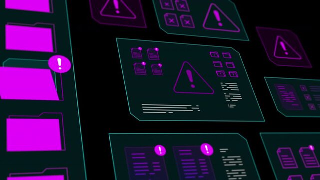 Digital security dashboard showing malware detection alerts and virus scan visualizations.