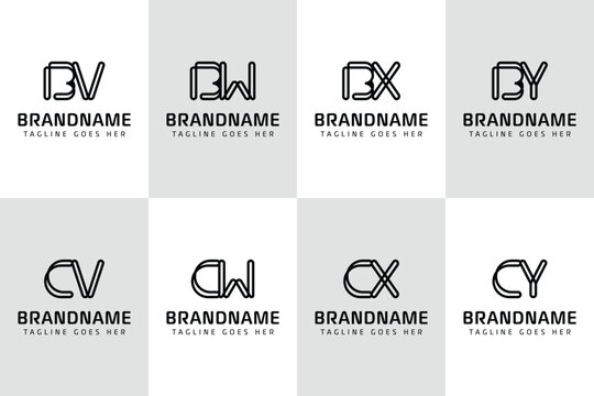 Letters BV BW BX BY CV CW CX CY Monogram Logo, for VB WB XB YB VC WC XC YC initials