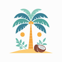 Obraz premium Tropical Palm Tree with Coconuts and Sun