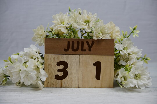 Wooden Calendar Showing the Date of July 31th. Day 31 of July month