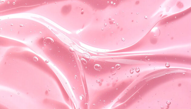 Close up of transparent pink cosmetic gel serum background