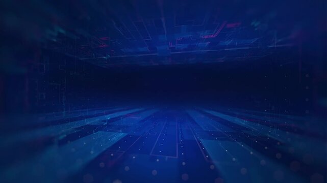 3d Perspective Circuit Grid Blue Digital lines moving Background Loop