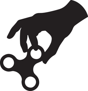 Human hand holding fidget spinner toy silhouette in solid style on white background relaxation