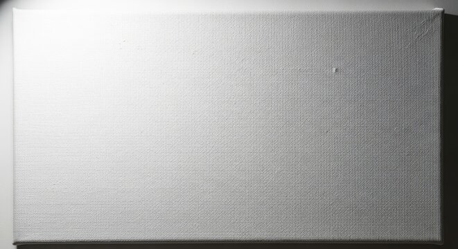 Textured white stretched canvas surface with subtle grid pattern and soft lighting, ready for artistic creation or display.