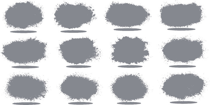 Set of gray spray paint splash vector shapes with drop shadow effect abstract isolated background creative distressed decorative minimalist artistic collection printing splatter stenciled