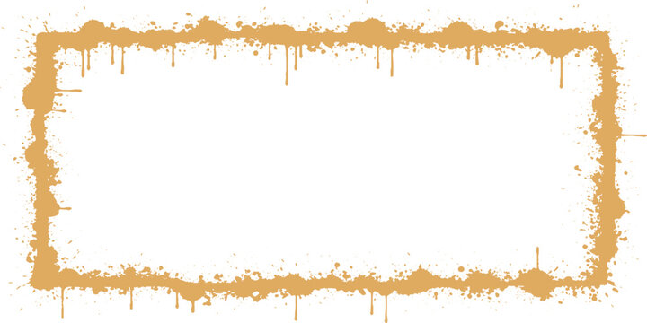 Yellow paint splatter rectangular border frame with drips splatter rectangular background abstract creative artistic splashed droplets isolated decorative