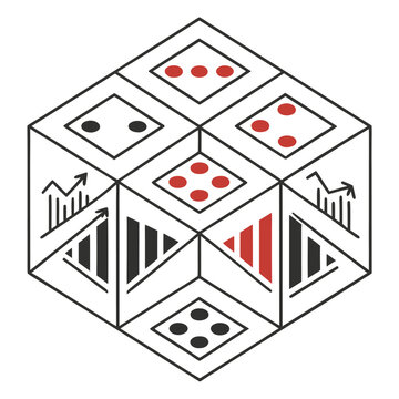 Isometric dice with business charts and graphs on cube faces business statistics isometric illustration analysis