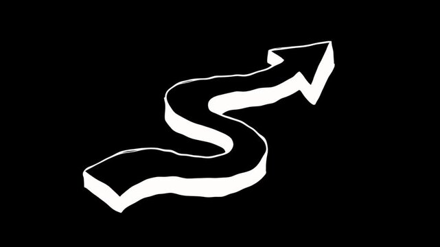 White 3 D Arrow Pointing Upward on Black Background  Alpha Channel