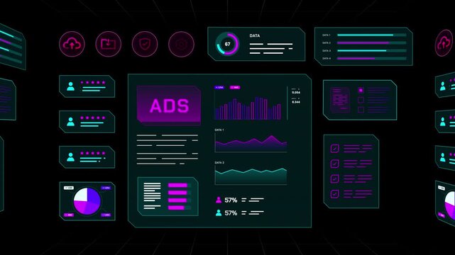 Technical dashboard tracking advertising sales conversions, customer behavior, and retail revenue.
