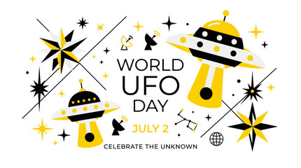 World UFO Day July 2 Celebrate the Unknown Flying Saucers and Stars © Mangga