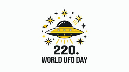 World UFO Day Celebration with Flying Saucer and Stars - Vector Illustration © Mangga