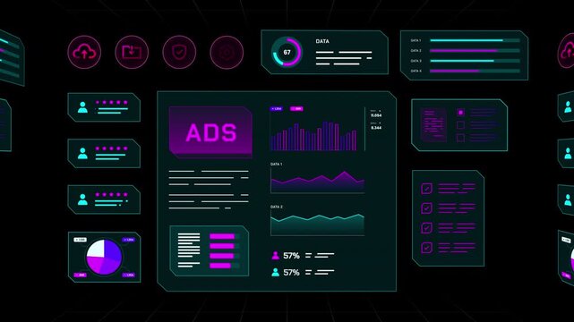 Animated world map dashboard tracking global advertising reach and international marketing trends.