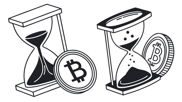 Bitcoin hourglass cryptocurrency time investment vector illustration with hourglass cryptocurrency investing currency