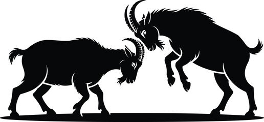 Mountain male goat sparring silhouette vector illustration isolated on white background © Md